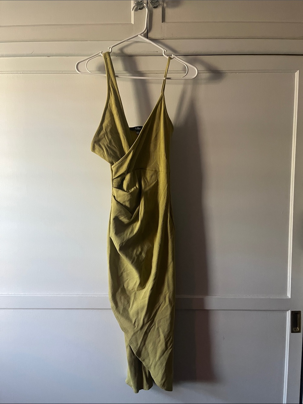 Lime Green Draped Slip Dress Spaghetti Straps